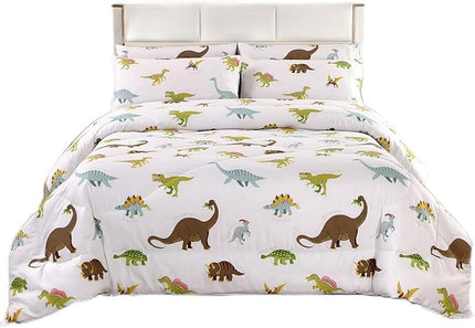 MAG 3Pcs Dinosaur Comforter Set,White Base Full Bedding Comforter Set,for Toddlers Kids,Boys Teens and Girls,Super Soft Microfiber, Full Size (1 Comforter + 2 Pillowcases) - LeafyLoom