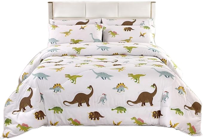 MAG 3Pcs Dinosaur Comforter Set,White Base Full Bedding Comforter Set,for Toddlers Kids,Boys Teens and Girls,Super Soft Microfiber, Full Size (1 Comforter + 2 Pillowcases) - LeafyLoom