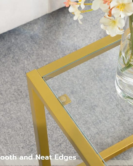 HOOBRO Glass Coffee Table, Gold Coffee Tables for Living Room, Gold Glass Coffee Table,1 Layer Center Table, Modern, for Apartment, Office, 39.4 x 19.7 x 17.7 Inches, Easy Assembly, Golden GD04KF01 - LeafyLoom