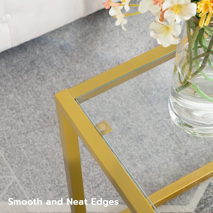 HOOBRO Glass Coffee Table, Gold Coffee Tables for Living Room, Gold Glass Coffee Table,1 Layer Center Table, Modern, for Apartment, Office, 39.4 x 19.7 x 17.7 Inches, Easy Assembly, Golden GD04KF01 - LeafyLoom