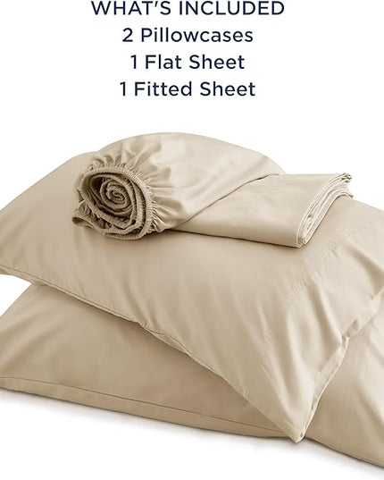 Bedsure King Size Sheet Set, Cooling Sheets King, Rayon Derived from Bamboo, Deep Pocket Up to 16", Breathable & Soft Bed Sheets, Hotel Luxury Silky Bedding Sheets & Pillowcases, Beige - LeafyLoom