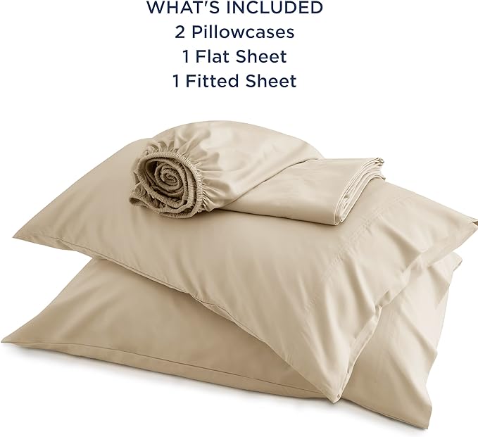 Bedsure California King Sheet Sets, Cooling Sheets, Rayon Derived from Bamboo, Deep Pocket Up to 16", Breathable & Soft Bed Sheets, Hotel Luxury Silky Bedding Sheets & Pillowcases, Beige - LeafyLoom