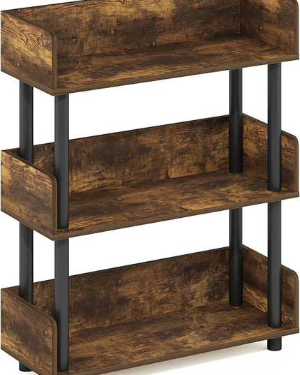 Furinno Turn-N-Tube 3-Tier Toolless Display Rack, Amber Pine/Black - LeafyLoom