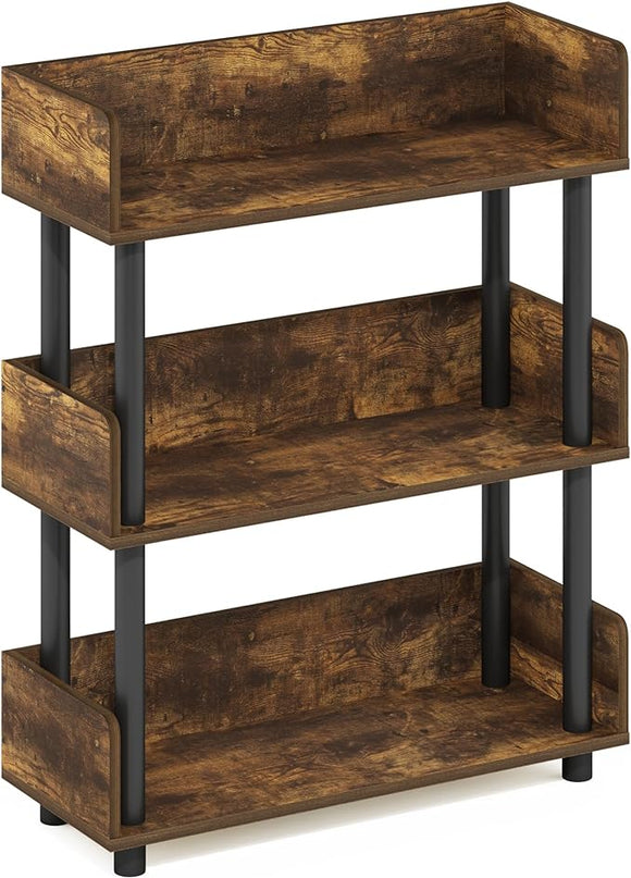 Furinno Turn-N-Tube 3-Tier Toolless Display Rack, Amber Pine/Black - LeafyLoom