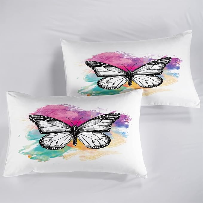 CVHOUSE Butterfly Bedding Set,Butterfly Comforter Queen,Butterfly Comforter Set for Girls Kids Teens,Butterflies Quilt Set with 1 Comforter and 2 Pillow Cases- 3 Piece - LeafyLoom