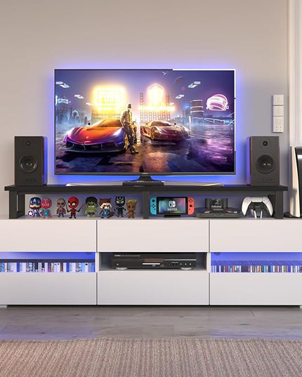 59" Large TV Riser for 32-75 inch TV, TV Riser Stand Shelf with Steel Legs, Tabletop TV Stand Riser for Home Office,Black - LeafyLoom