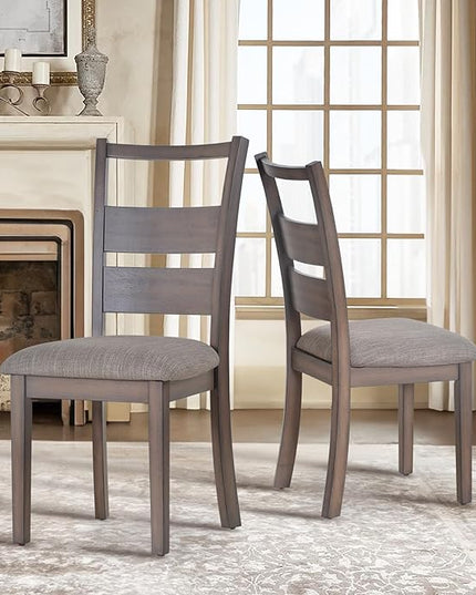 COLAMY Upholstered Dining Chairs Set of 2, Fabric Dining Room Kitchen Side Chair with Adjustable Foot Pegs and Ladder High Back - Light Brown - LeafyLoom