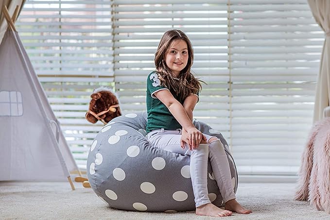 Wekapo Stuffed Animal Storage Bean Bag Chair Cover for Kids | Stuffable Zipper Beanbag for Organizing Children Plush Toys Large Premium Cotton Canvas (Gray Dot, XX-Large) - LeafyLoom