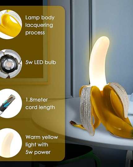 Modern Banana Table Lamp, Desk Lamp,Led Night Light Baking Finish Resin Banana Lighting Fixture for Living Room, Bedroom,Home Office,Kids Room (Standing) - LeafyLoom