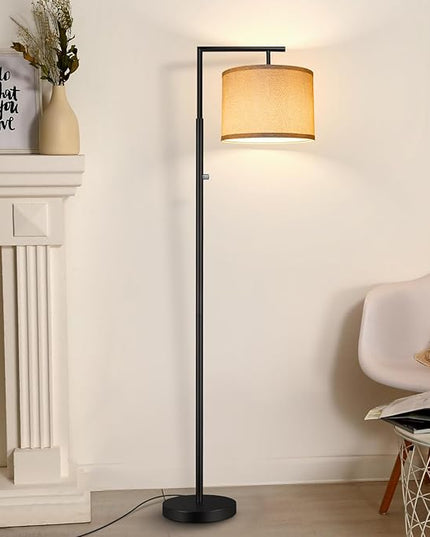 Dimmable Floor Lamp, 4-Color Temperature Modern Standing Lamp with Remote Control & Gray Shade, Tall Pole Floor Lamp for Living Room, Bedroom, Study Room, Office (LED Bulb Included) - Black - LeafyLoom