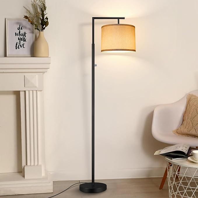 Dimmable Floor Lamp, 4-Color Temperature Modern Standing Lamp with Remote Control & Gray Shade, Tall Pole Floor Lamp for Living Room, Bedroom, Study Room, Office (LED Bulb Included) - Black - LeafyLoom