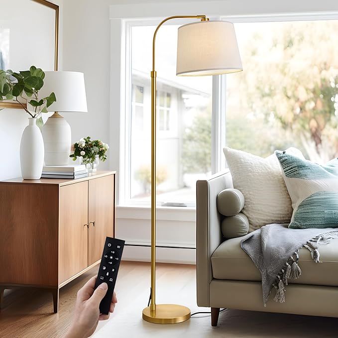 Oneach 62" Gold Floor Lamp for Living Rooms Tall Arc Standing Lamps with remote Bedrooms Industrial Corner Nursery Girls Kid Vintage Mid-Century Modern Reading Light Office(Bulb Included) - LeafyLoom