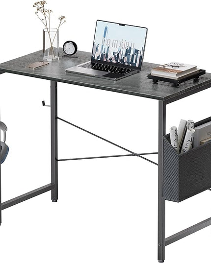 Pamray 32 Inch Computer Desk Small Spaces Desk with Storage Bag for Bedroom Writing and Home Office Work Small Study Desk Table Espresso Gray - LeafyLoom