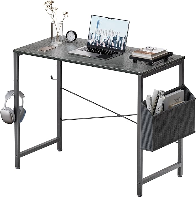 Pamray 32 Inch Computer Desk Small Spaces Desk with Storage Bag for Bedroom Writing and Home Office Work Small Study Desk Table Espresso Gray - LeafyLoom