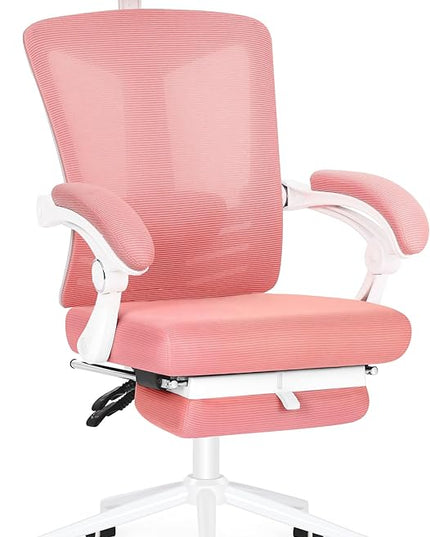 Vonesse Ergonomic Office Chair High Back Computer Mesh Office Chair with Footrest Big and Tall Office Chair Adjustable Home Office Chair Comfy Executive Desk Chair Pink - LeafyLoom