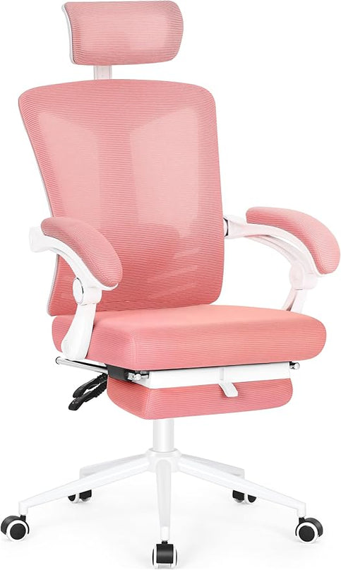 Vonesse Ergonomic Office Chair High Back Computer Mesh Office Chair with Footrest Big and Tall Office Chair Adjustable Home Office Chair Comfy Executive Desk Chair Pink - LeafyLoom