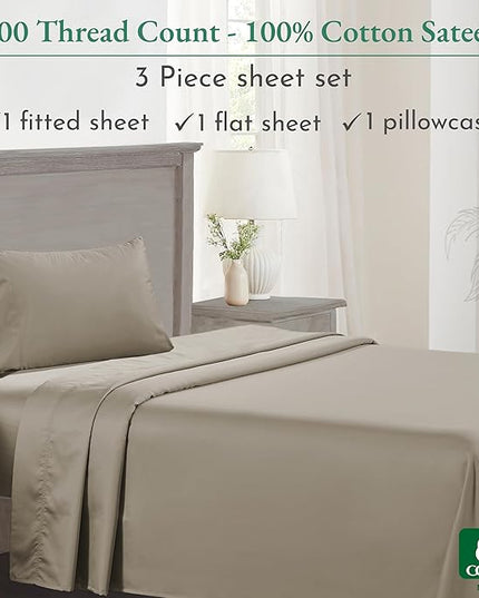 California Design Den Luxury Twin Sheet Set - 100% Cotton, 600 Thread Count Deep Pocket Twin Sheets, Soft Hotel-Quality Bedding with Sateen Weave - Taupe - LeafyLoom