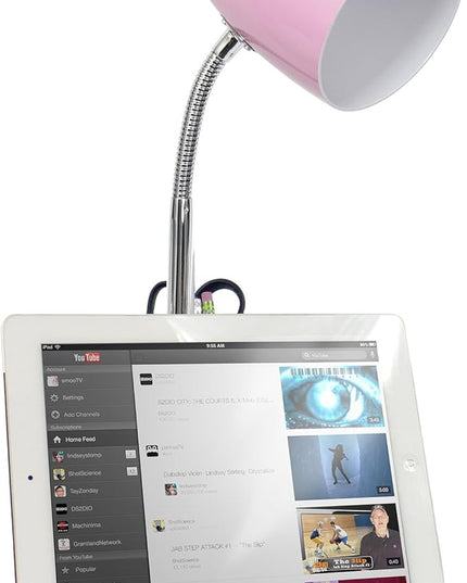 Simple Designs LD1002-PNK Gooseneck Organizer Desk Lamp with iPad Tablet Stand Book Holder, Pink - LeafyLoom