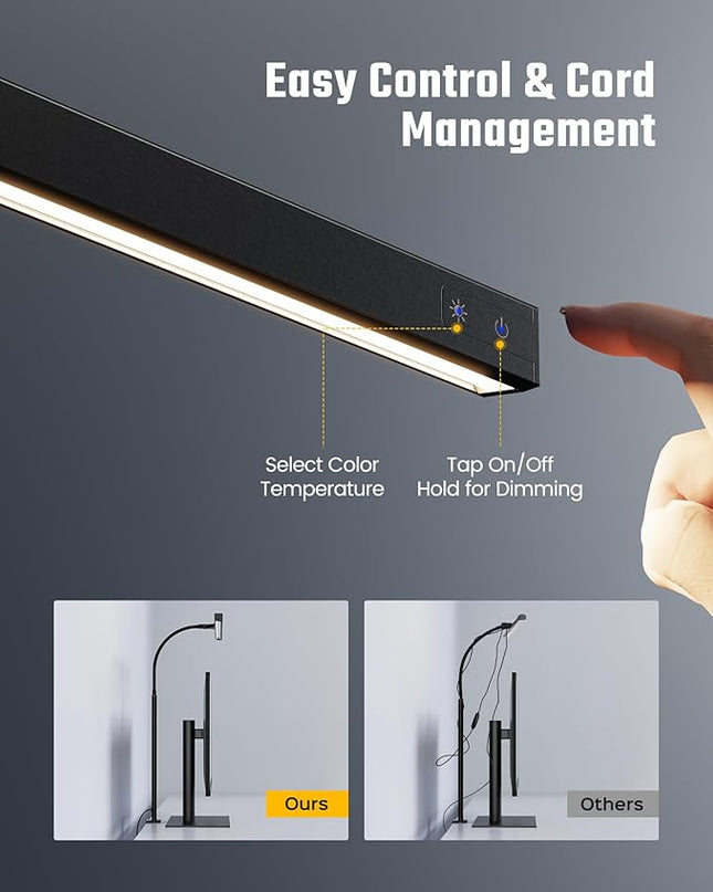 SUPERDANNY LED Desk Lamp for Office Home, Eye-Caring Desk Light with Adjustable Gooseneck, 12W Touch Control Dimmable Brightness, Architect Clamp Lamp with USB Adapter for Reading Study Workbench - LeafyLoom