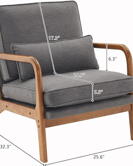 Bonnlo Linen Dark Grey Accent Chairs Set of 2, Upholstered Mid Century Modern Lounge Chairs Reading Chairs Side Sitting Chair Solid Wood Farmhouse Armchairs for Living Room, Bedroom, Guest Room - LeafyLoom