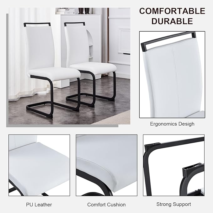 Modern Dining Chairs Set of 4,High Back Kitchen Chairs,Side Room Chair with Black Powder Coating Metal Legs,Easy to Clean Upholstered Dining Chairs,Ideal for Living Room(White Chairs) - LeafyLoom