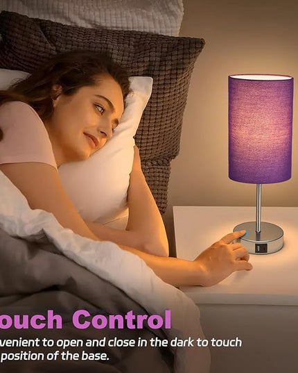 AKASUKI Table Lamp for Bedroom, 3 Way Dimmable Touch Lamp with Dual Charging Station, Small Bedside Lamps for Night Stands, Living Room, Office(LED Bulb Included) - LeafyLoom