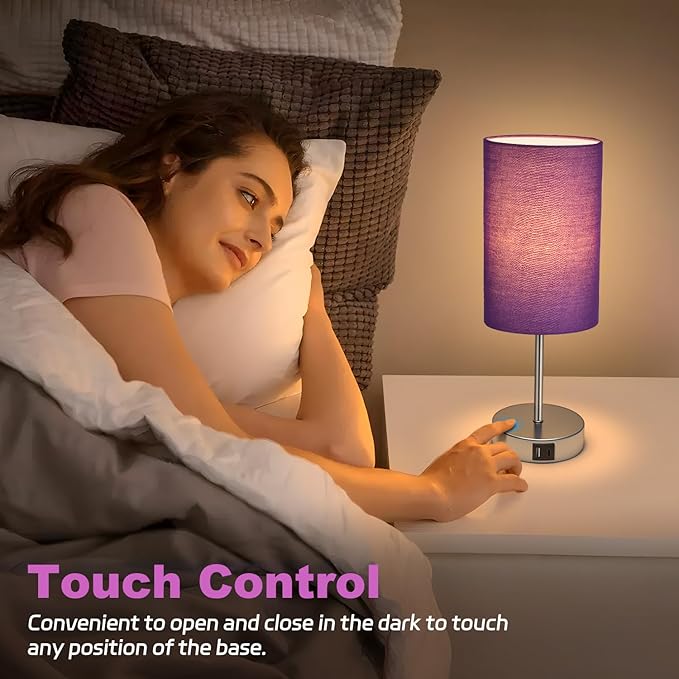 AKASUKI Table Lamp for Bedroom, 3 Way Dimmable Touch Lamp with Dual Charging Station, Small Bedside Lamps for Night Stands, Living Room, Office(LED Bulb Included) - LeafyLoom