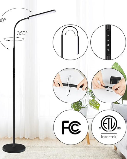 Dimunt LED Floor Lamp, Bright 15W Floor Lamps for Living Room with 1H Timer, Stepless Adjustable 3000K-6000K Colors & Brightness Standing Lamp with Remote & Touch Control Reading Floor Lamps - LeafyLoom