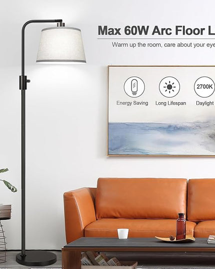 【Upgraded】 Dimmable Floor Lamp, 1000 Lumens LED Edison Bulb Included, Arc Floor Lamps for Living Room Modern Standing Lamp with Gray Shade, Tall Lamps for Living Room Bedroom Office Dining Room - LeafyLoom
