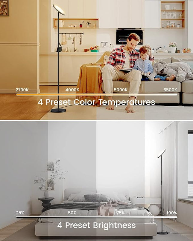 Floor Lamp,36W Bright Floor Lamp,3000LM LED Torchiere Lamp,Sky Modern LED Lamps,4 Color Temperature,Dimmable Brightness,Touch & Remote Control,Tall Standing Pole Light for Living Room,Bedroom,Office - LeafyLoom