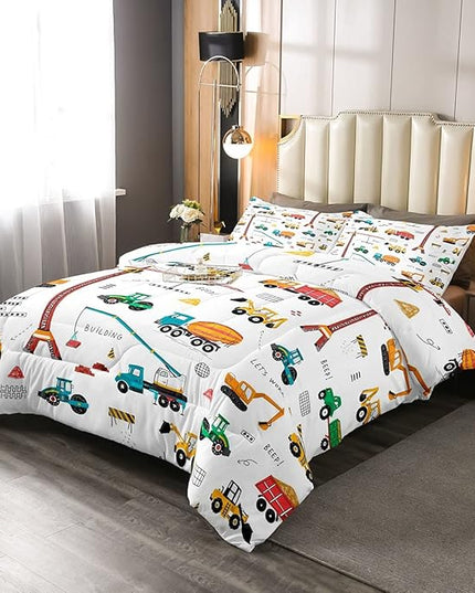 Feelyou Heavy Machinery Truck Bedding Set Tractor Crane Comforter Set for Kids Boys Girls Youth Construction Site Comforter Nursery Decor Quilt Set Room 2Pcs Twin Size - LeafyLoom