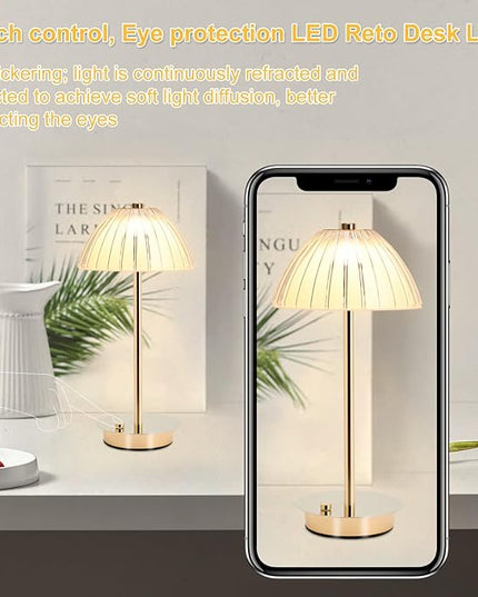 Pumpkin LED Table Bedside Lamp with Touch Sensor, 3 Color Dimmable Cordless Desk Lamp(White/Warm/Natural),USB Rechargeable Night Lamp for Kids Room,Living Room,Bedroom,Study,Office(Gold) - LeafyLoom