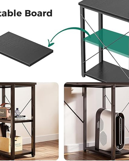 KKL 48 inch Small Computer Desk with Adjustable Monitor Stand, Home Office Desk & Workstation with Storage Shelves, Reversible Work Writing Study Table for Bedroom, Black - LeafyLoom