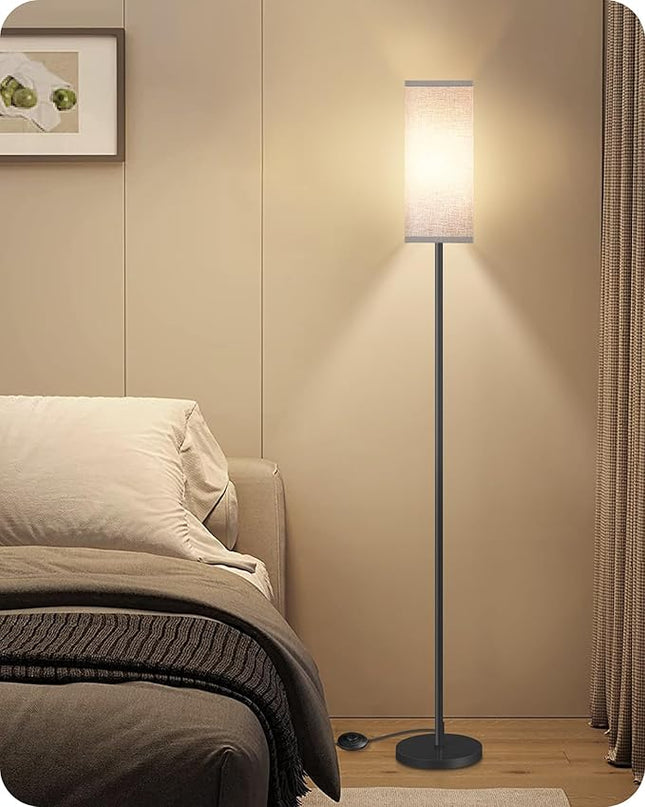 Floor Lamp, Pole Lamp with Foot Switch, Modern Standing Lamp Lampshade, Minimalist Freestanding Lamp (Bulb Not Included), for Living Room, Bedroom Office FCC Listed, Black and Gray H07LD05 - LeafyLoom