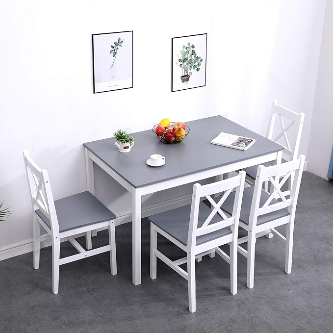 sogesfurniture 5 Piece Kitchen Dining Room Table Sets for 4, Modern Space-Saving Dining Furniture, Pastoral Rectangular Dining Table Furniture Set for Kitchen, Dining Room - LeafyLoom