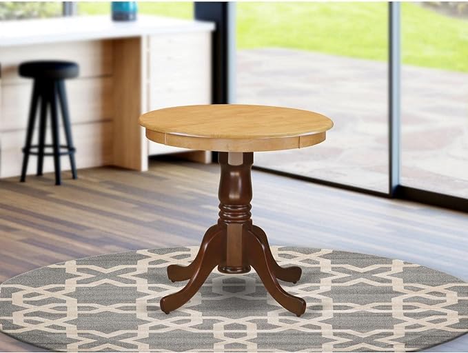 East West Furniture EMT-OMA-TP Eden Dining Room Table - a Round kitchen Table Top with Pedestal Base, 30x30 Inch, Oak & Mahogany - LeafyLoom