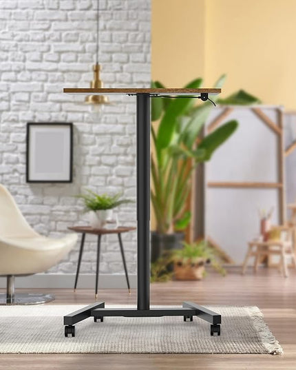 Rolling Desk with Adjustable Height, Sit-to-Stand Desk with Lockable Wheels, 28-Inch Rolling Standing Mobile Desk Cart for Home Office Classroom (Rustic Brown) - LeafyLoom