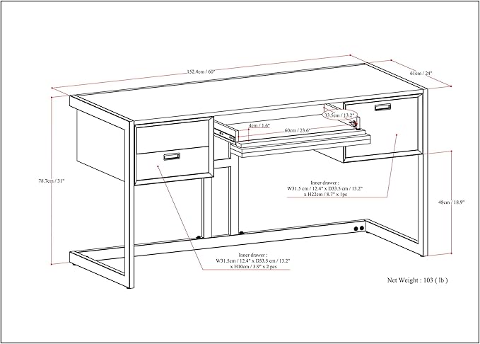 SIMPLIHOME Hampden SOLID ACACIA WOOD Modern Industrial 60 Inch Wide Desk in Weathered Grey, For the Office Desk, Writing Table, Workstation and Study Table - LeafyLoom