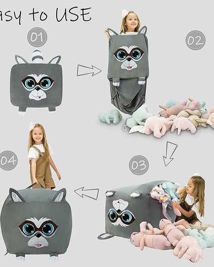 Cute Raccoon Toy Organizers and Storage for Kids Room Decor, Childrens Bean Bag Chairs, Extra Large Size, Velvet Super Soft Cover Only - LeafyLoom