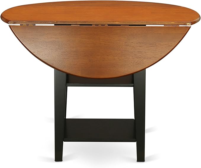 East West Furniture SUPF5-BCH-W 5 Piece Set Includes a Round Dining Table with Dropleaf & Shelves and 4 Kitchen Chairs, 42x42 Inch - LeafyLoom