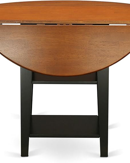 East West Furniture SUKE5-BCH-W Sudbury 5 Piece Kitchen Set for 4 Includes a Round Room Table with Dropleaf & Shelves and 4 Dining Chairs, 42x42 Inch - LeafyLoom