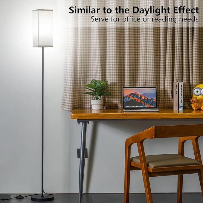 Floor Lamp, Corner Standing Lamp with Linen Lampshade, 3 Color Temperatures, Pole Lamp for Living Room Bedroom Office, Office Lamps for Work, 9W LED Bulb Included - LeafyLoom