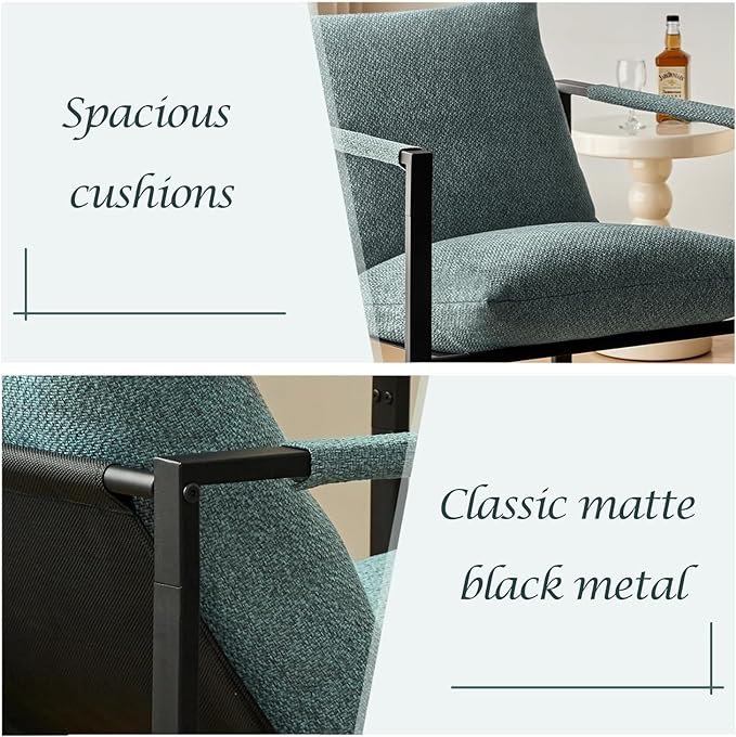Wimarsbon Modern Accent Chair, Mid Century Sitting Chair with Sponge Cushion, Comfy and Sturdy Lounge Chair with Metal Leg for Bedroom, Living Room, Office,Easy Assembly (Linen - Aqua) - LeafyLoom