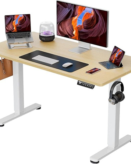 ErGear Height Adjustable Electric Standing Desk, 44 x 24 Inches Small Sit Stand up Desk, Memory Computer Home Office Desk (Natural) - LeafyLoom