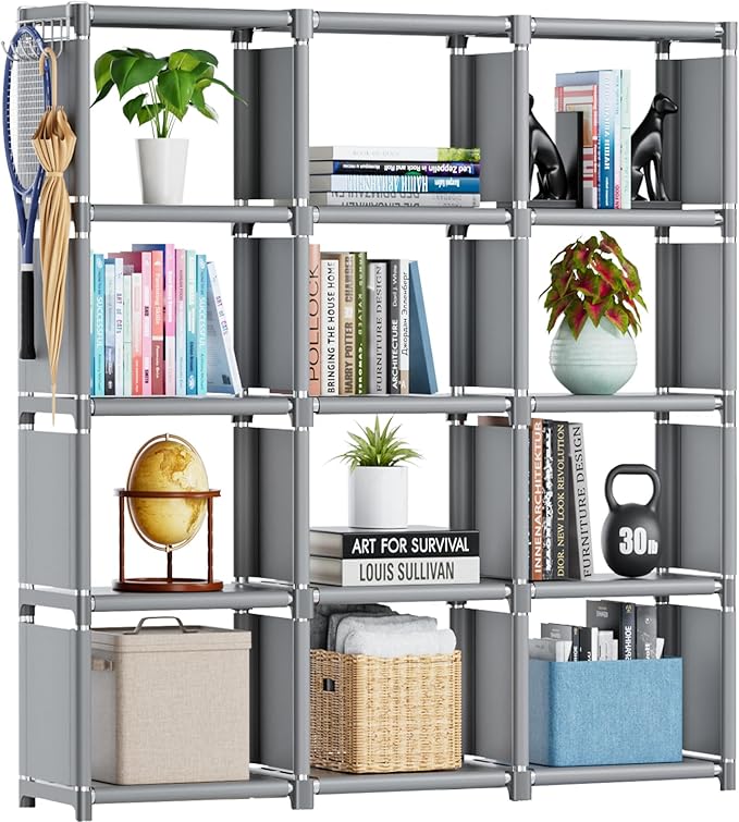 Mavivegue Book Shelf, 12 Cube Storage Organizer, DIY Bookcase, Metal Cube Bookshelf, Cubbies Closet Storage Organizer Shelves for Bedroom,Living Room,Home,Office - LeafyLoom