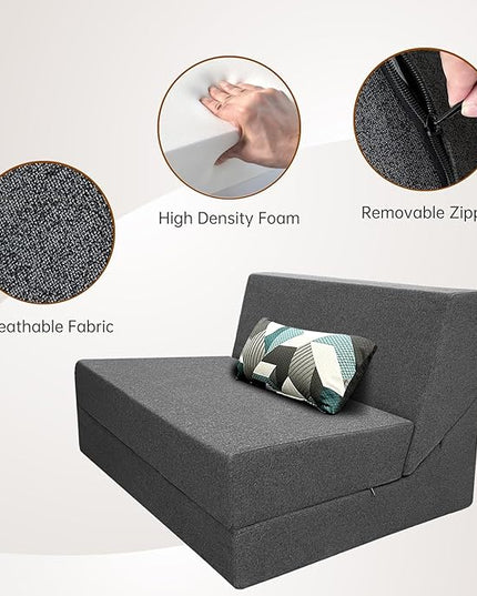 Memory Foam Folding Sofa Couch Bed with Pillow Sleeper Lazy Chair Modern Convertible Floor Futon for Living Room Apartment Guest Office,Washable Cover,Dark Gray - LeafyLoom