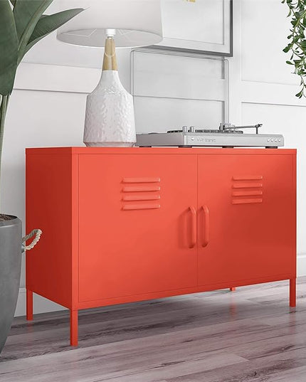 Novogratz Cache 2 Door Metal Locker Accent Storage Cabinet, Orange - LeafyLoom