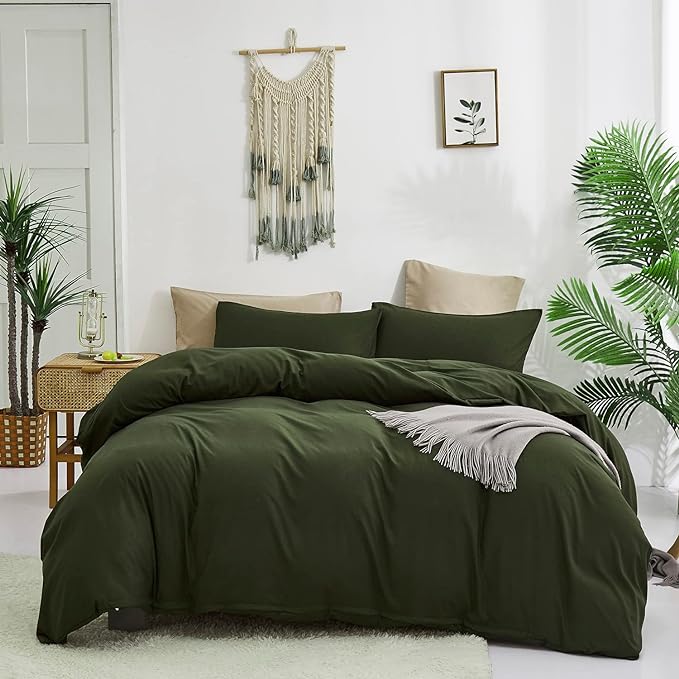 Army Green Comforter Set Deep Green Bedding Set Solid Green Comforter Set Men Breathable Dark Green Bedding Set Women Soft Hunter Green Comforter Set Skin Friendly, Cal King (104" X 96" ) - LeafyLoom