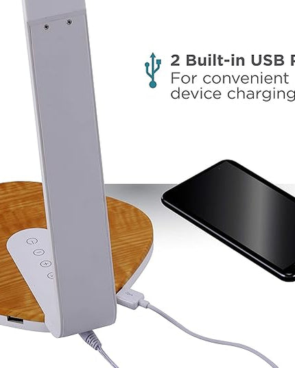 BLACK+DECKER LED Dimmable Desk Lamp with Wood Grain Base, 3 Dimming Levels, USB Ports,7W, White (VLED1818-BD) - LeafyLoom