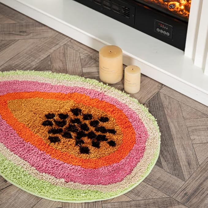 Passion Fruit Shaped Rug Fruits Bath Mat Area Rug Non-Slip Bathroom Door Mat for Bedroom Bathroom Kitchen Cartoon Area Rug for Bathroom Soft Bathmat Home Decor (18.5x25.6in) - LeafyLoom